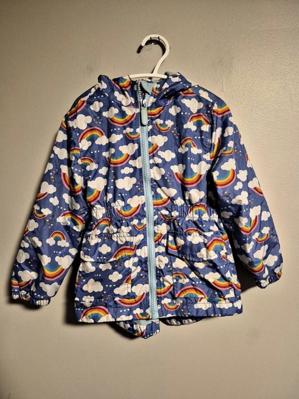 Monkey Bars Girls 4T Rainbow Cloud Fleece Lined Zip Up Hooded Raincoat